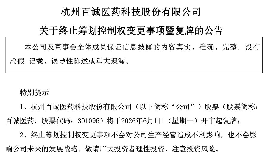 百诚医药下跌超10%，筹划控制权变更“一周游”